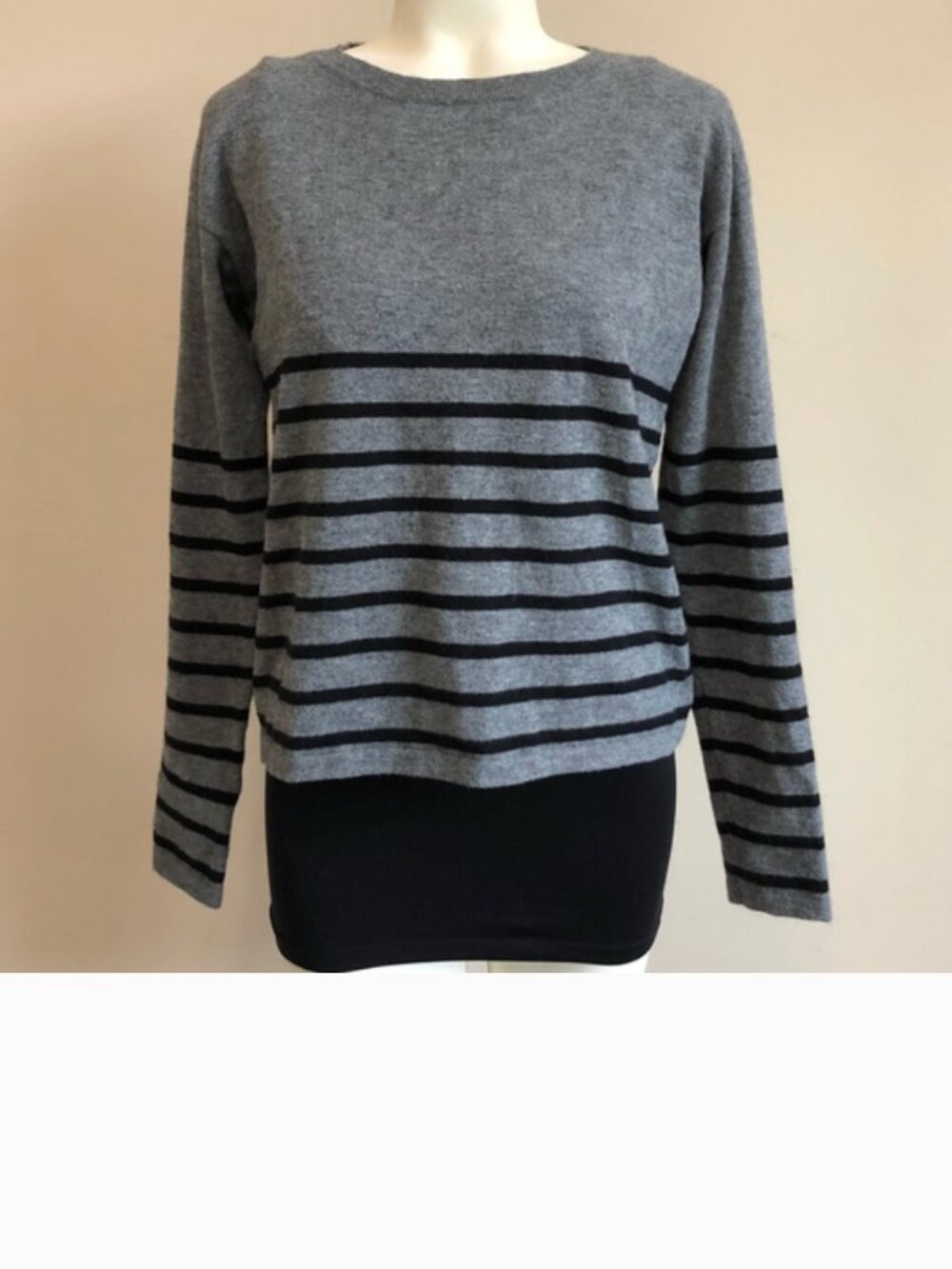 New Brandy Melville Soft knit Sweater with navy and gray stripes.